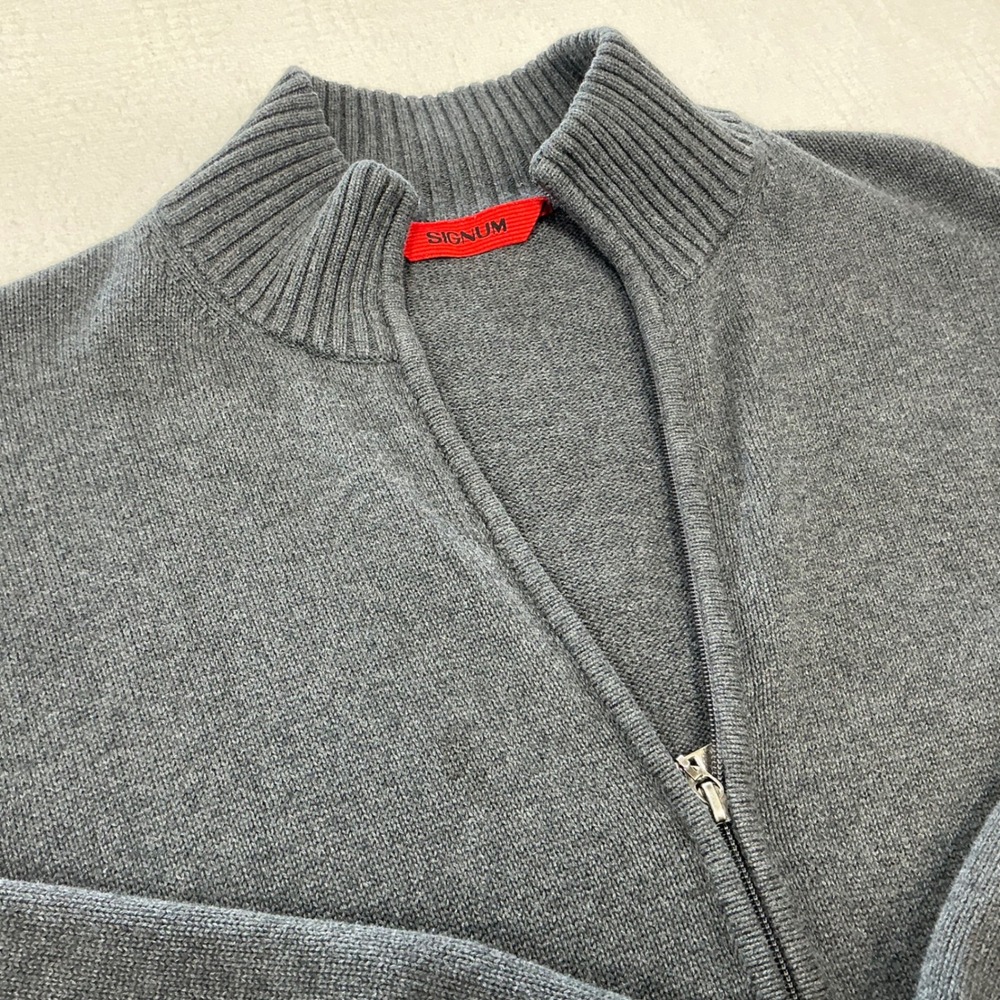 Signum Mens Full Zip Cardigan Sweater Charcoal Gray Mock Neck Knit Size Large - Picture 2 of 8